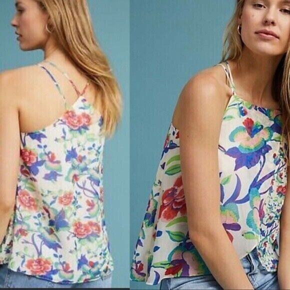 Maeve Top Anthropologie Women's "St. Lucia" Floral Draped Blouse‎ Small Festival - Picture 1 of 6